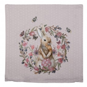2HBU21 Cushion Cover 40x40 cm Beige Pink Cotton Rabbit Flowers Square Pillow Cover