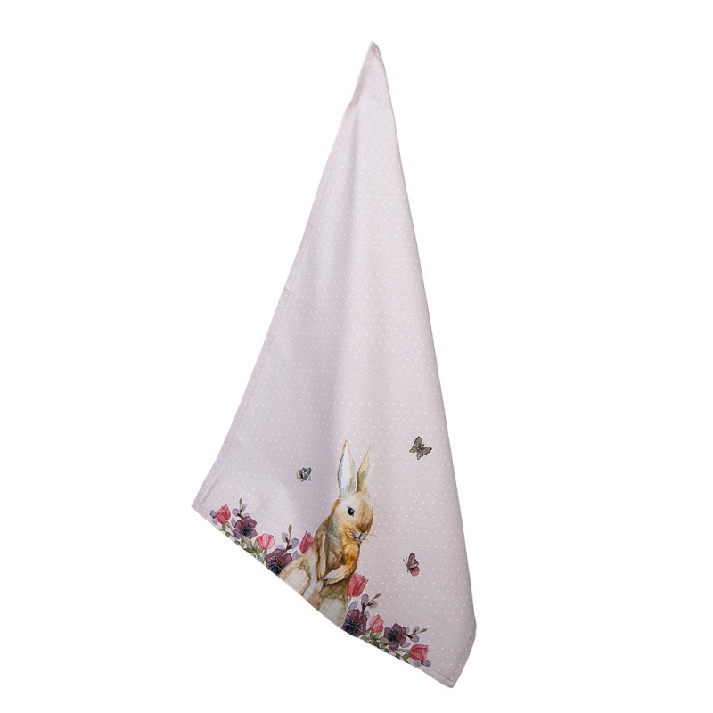 HBU42 Tea Towel  50x70 cm White Pink Cotton Rabbit Flowers Rectangle Kitchen Towel
