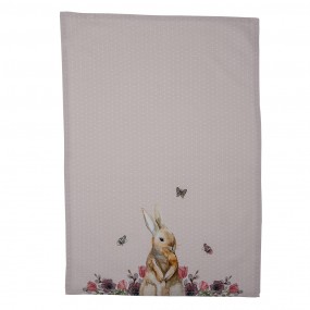 2HBU42 Tea Towel  50x70 cm White Pink Cotton Rabbit Flowers Rectangle Kitchen Towel