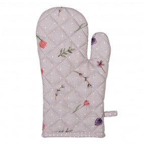 2HBU44 Oven Mitt 18x30 cm Beige Pink Cotton Rabbit Flowers Oven Glove