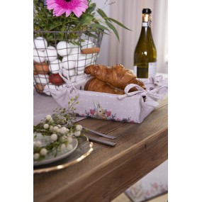 2HBU47 Bread Basket 35x35x8 cm Beige Pink Cotton Rabbit Flowers Kitchen Gift