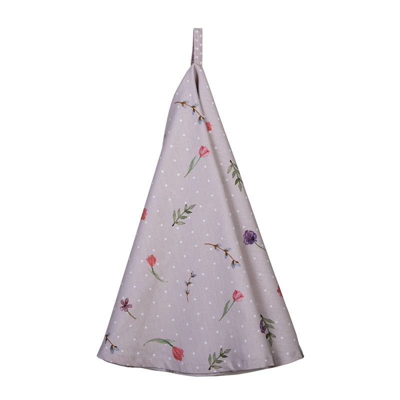 HBU48 Tea Towel  Ø 80 cm Beige Pink Cotton Flowers Round Kitchen Towel