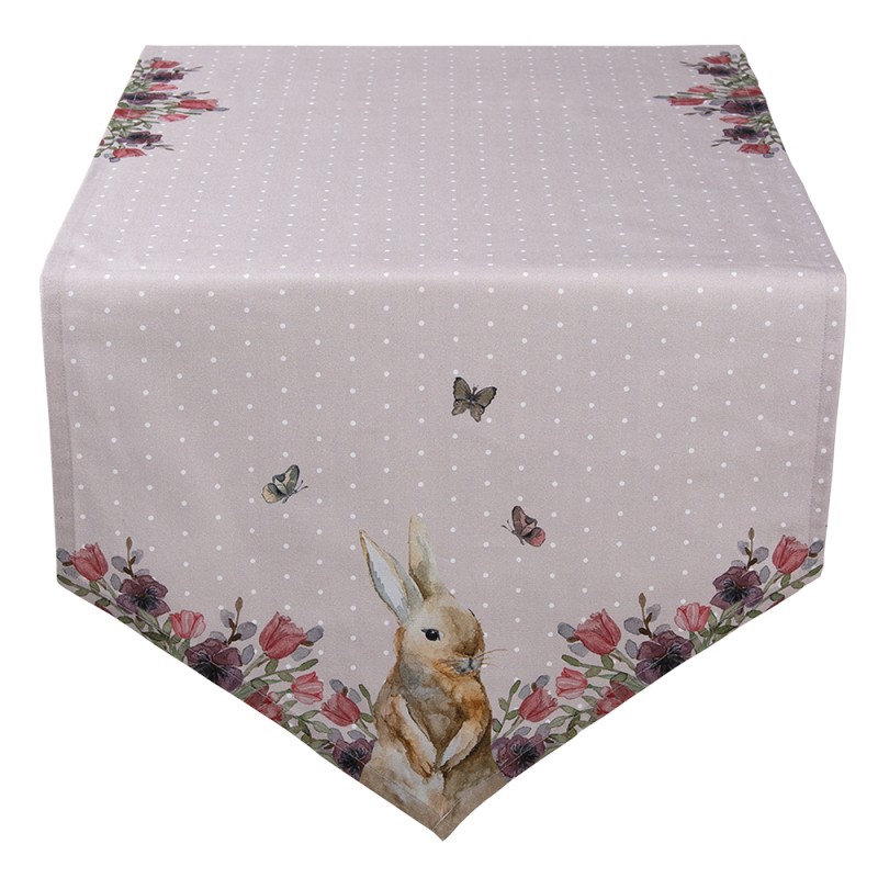 HBU65 Table Runner 50x160 cm Beige Pink Cotton Rabbit Flowers Tablecloth