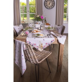 2HBU65 Table Runner 50x160 cm Beige Pink Cotton Rabbit Flowers Tablecloth