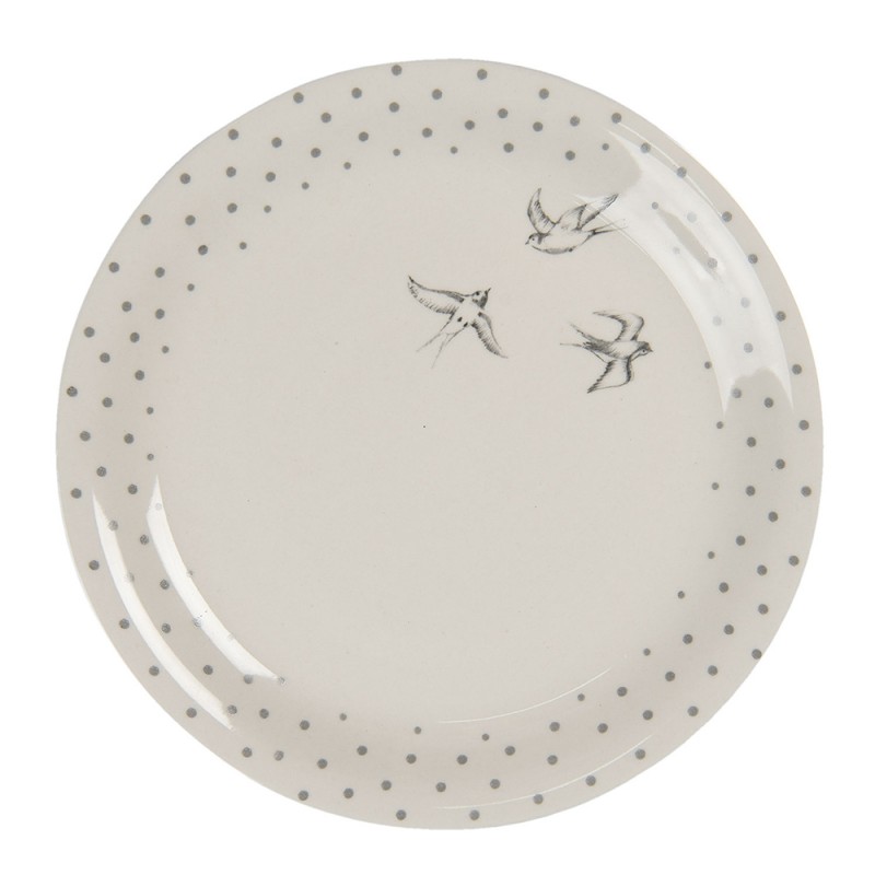 SWSDP Breakfast Plate Ø 20 cm Beige Grey Ceramic Birds Round Plate