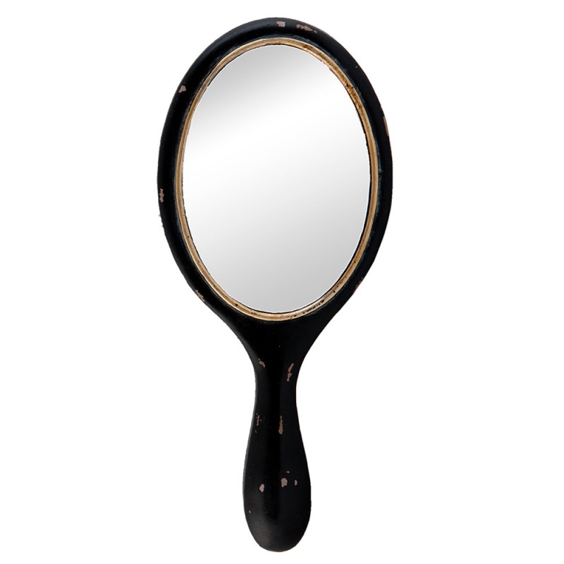 62S069 Specchio a mano 10x23 cm Nero Legno Ovale