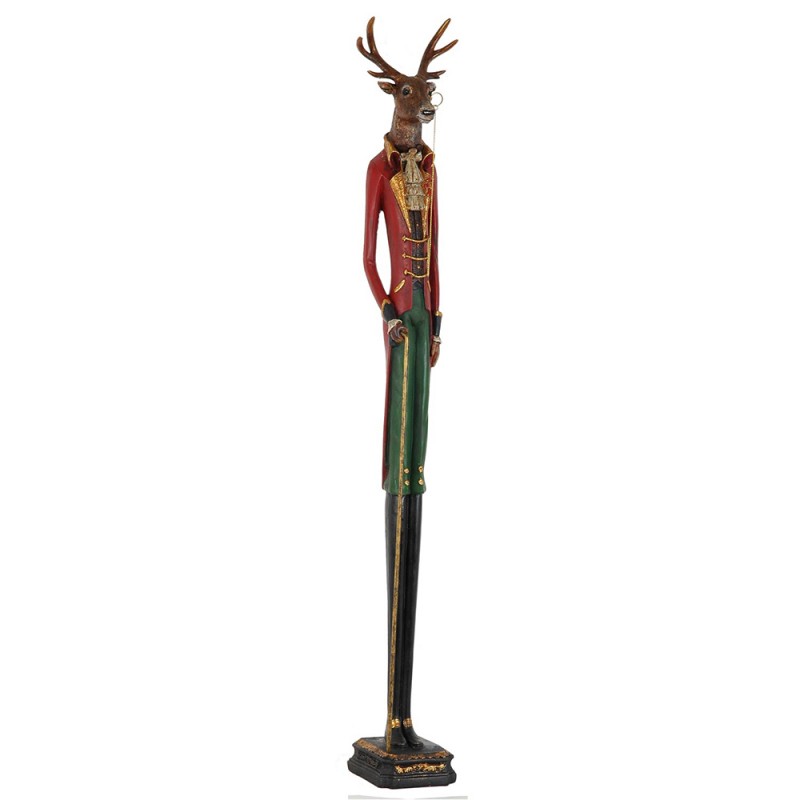 4PR0008 Statuetta Cervo 92 cm Rosso Verde  Poliresina Decorazione cervo