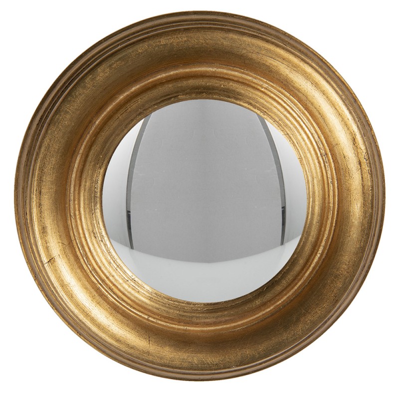62S207 Mirror Ø 24 cm Gold colored Wood Round Convex Mirror