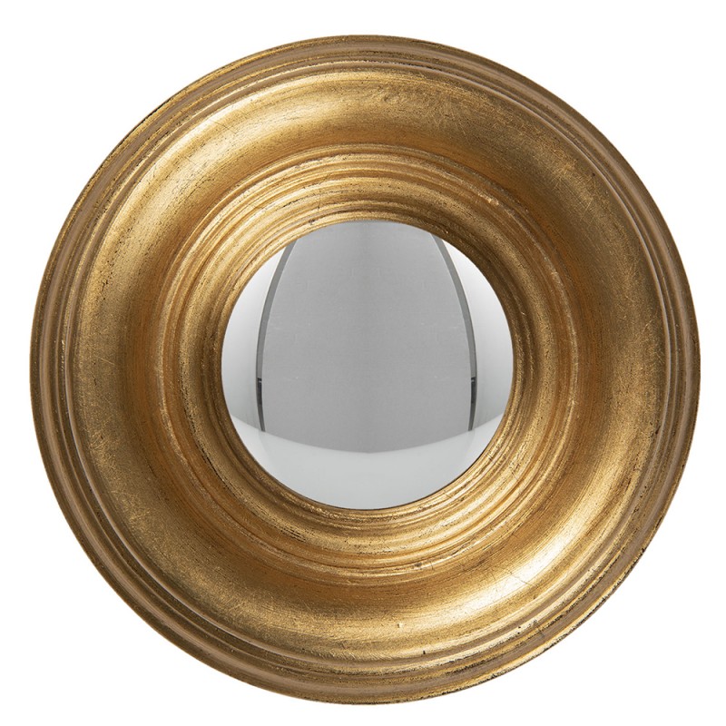 62S208 Mirror Ø 21 cm Gold colored Wood Round Large Mirror