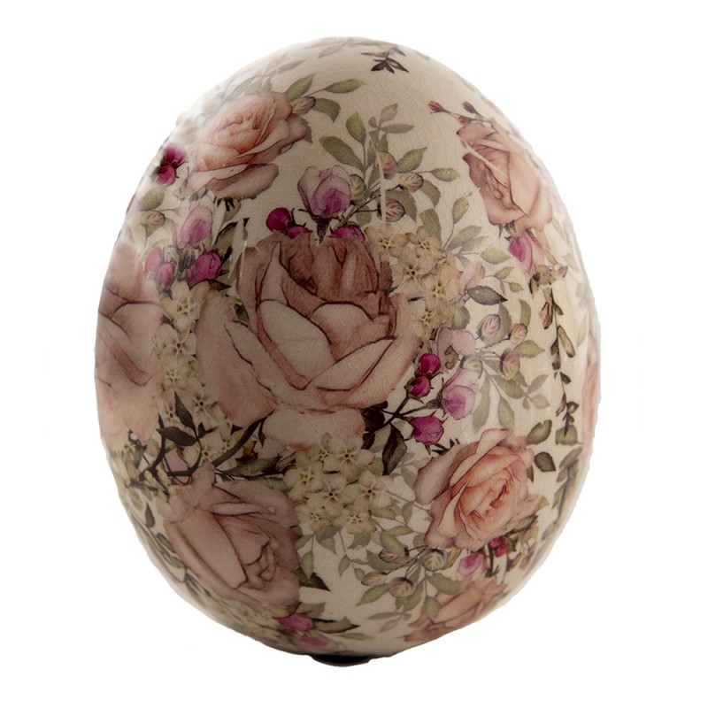 6CE1415M Figurine Egg Ø 11x14 cm Pink Ceramic Flowers Round Home Accessories