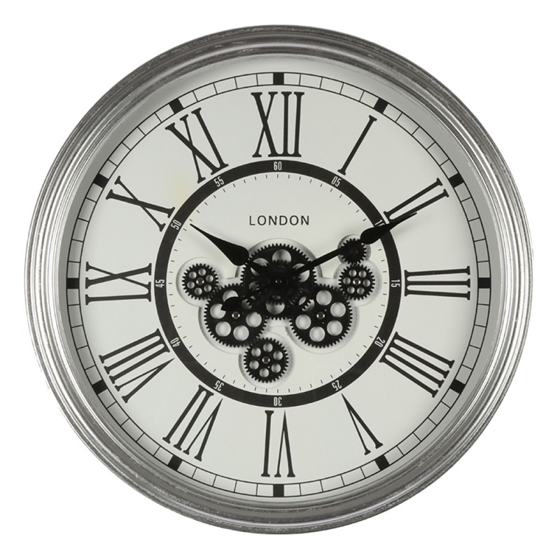 5KL0203 Wall Clock Ø 60 cm Silver colored MDF Iron Round Hanging Clock