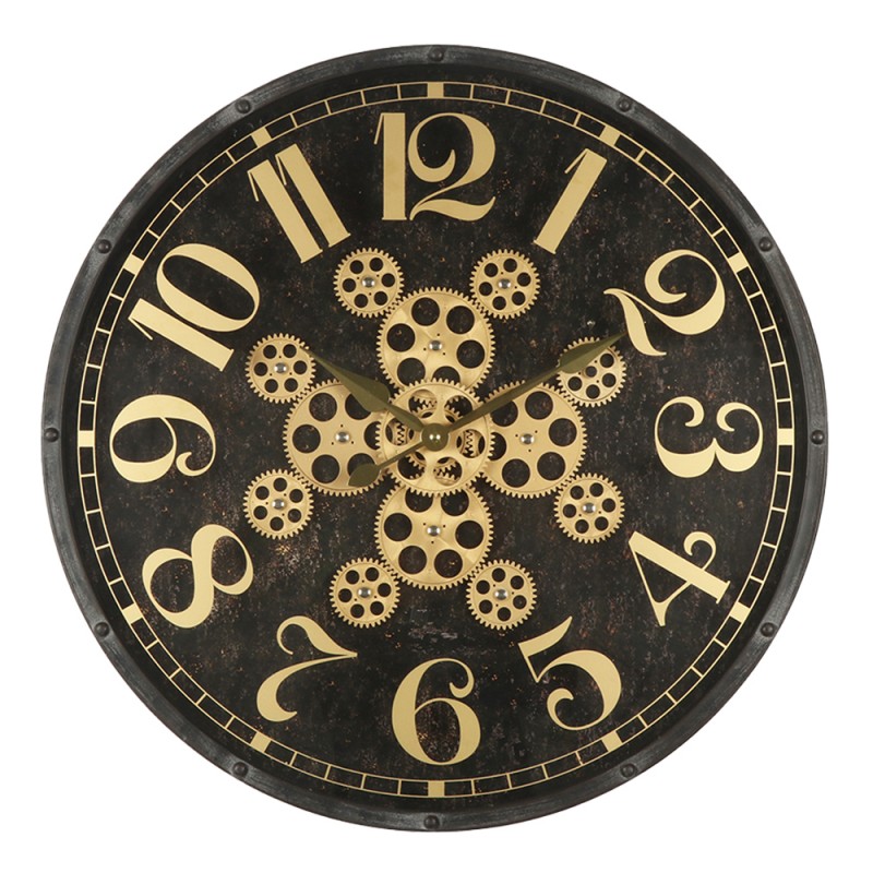 5KL0207 Wall Clock Ø 60 cm Black Gold colored MDF Iron Round Hanging Clock