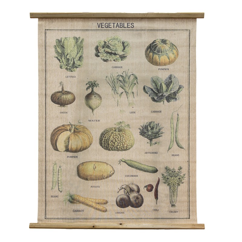 5WK0046 Wall Tapestry 80x100 cm Green Brown Wood Textile Vegetables Rectangle Wall Hanging
