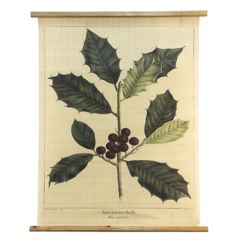 5WK0048 Wall Tapestry 80x100 cm Green Beige Wood Textile Holly Branch Rectangle Wall Hanging