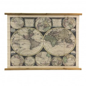 25WK0050 Wall Tapestry 100x76 cm Beige Brown Wood Textile World Map Rectangle Wall Hanging