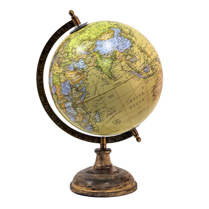64921 Wereldbol  22x37 cm Geel Oranje Hout Ijzer Globe