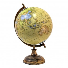 264921 Wereldbol  22x37 cm Geel Oranje Hout Ijzer Globe