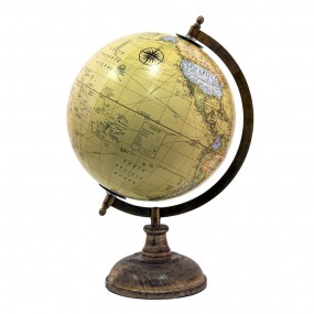 264921 Wereldbol  22x37 cm Geel Oranje Hout Ijzer Globe
