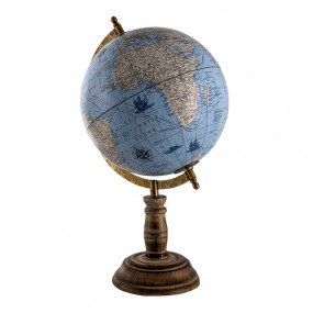264930 Wereldbol  22x37 cm Blauw Grijs Hout Ijzer Rond Globe