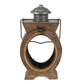 264954 Lantern 16x12x28 cm Brown Wood Glass Oval Candlestick