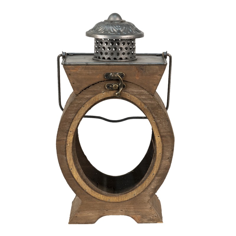 64954 Lantern 16x12x28 cm Brown Wood Glass Oval Candlestick