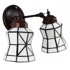 25LL-6211 Wandlamp Tiffany  30x23x23 cm  Wit Bruin Glas Metaal Muurlamp