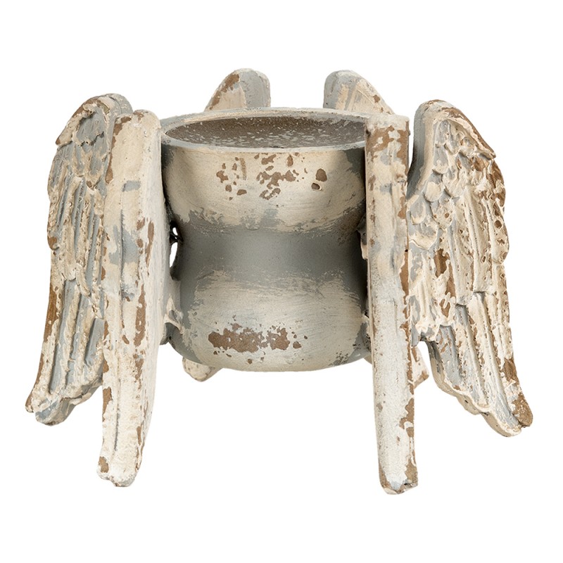 6H2059 Candle Holder Wings 21*19*15 cm Grey Beige Wood Round
