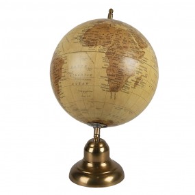 264907 Wereldbol  22x33 cm Geel Bruin Hout Ijzer Rond Globe