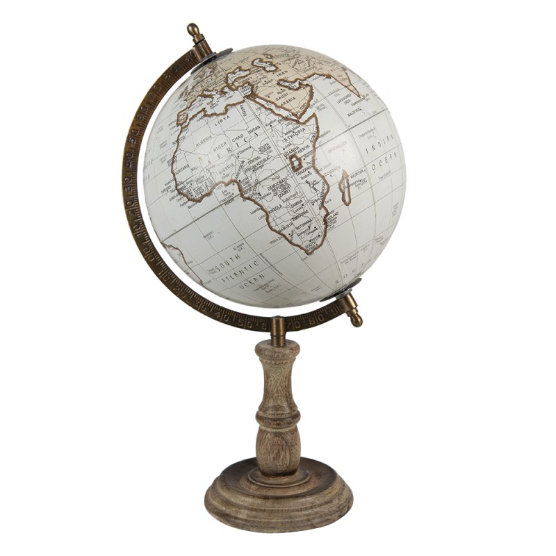 64929 Globe 22x37 cm Brown White Wood Iron Globus