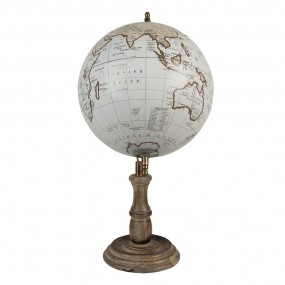 264929 Wereldbol  22x37 cm Bruin Wit Hout Ijzer Globe