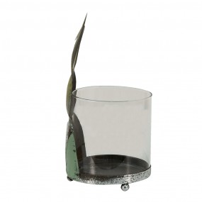 264995 Wind Light Rabbit 11x10x22 cm Green White Metal Glass Candlestick
