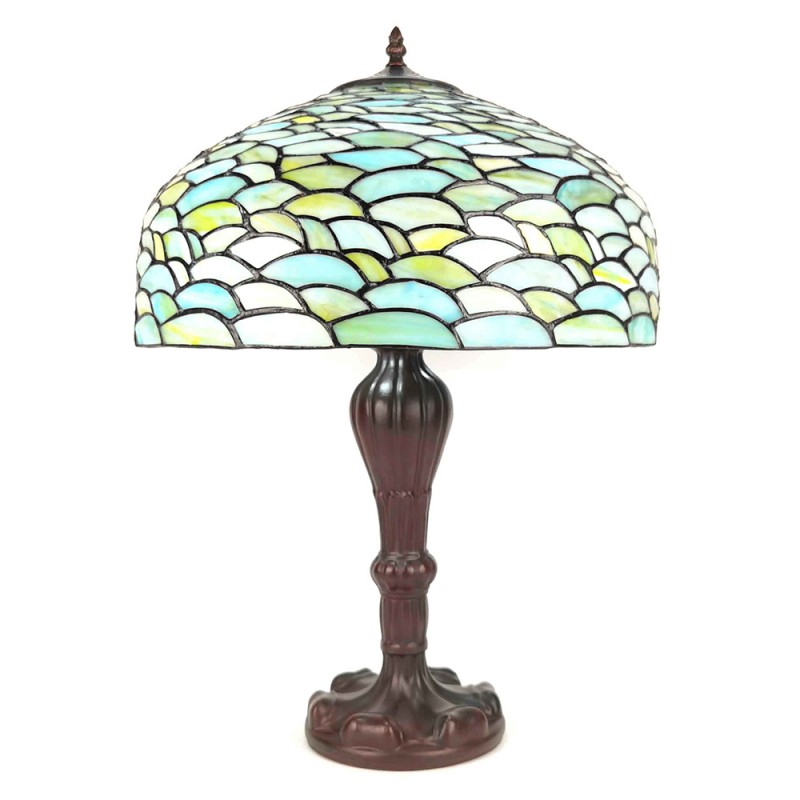 5LL-6135 Lampada da tavolo Tiffany Ø 41x60 cm  Turchese  Plastica Vetro Lampada da scrivania Tiffany