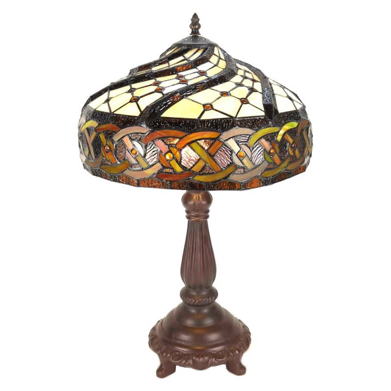 5LL-6136 Lampe de table Tiffany Ø 34x58 cm  Marron Plastique Verre Lampe de bureau Tiffany