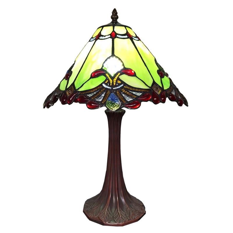 5LL-6183 Lampada da tavolo Tiffany Ø 31x49 cm  Verde Rosso Vetro Plastica Lampada da scrivania Tiffany