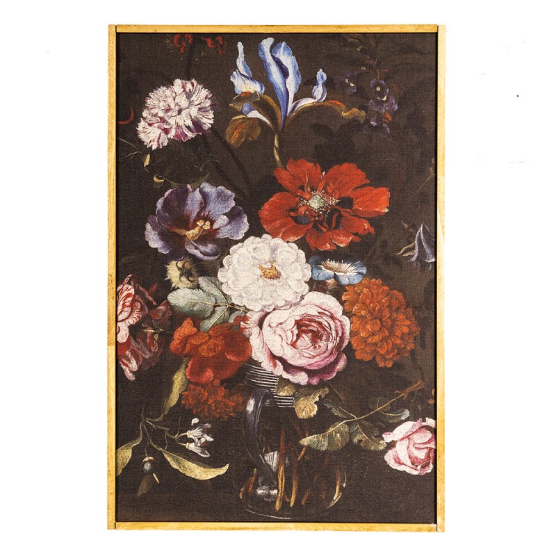 50618 Schilderij  40x60 cm Zwart Rood Hout Textiel Bloemen Rechthoek Muurdecoratie