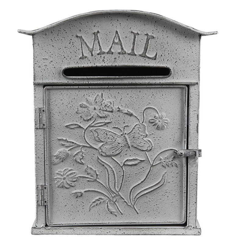 6Y4795 Letterbox Wall 26*10*31 cm Grey White Metal Flowers