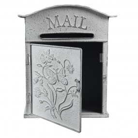 26Y4795 Briefkasten 26x10x31 cm Grau Weiß Metall Blumen Wandbriefkasten