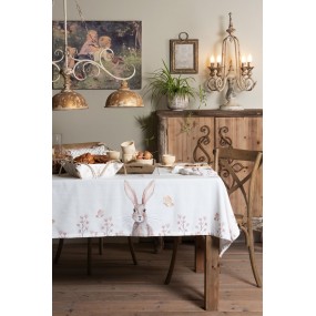 2REB03 Tablecloth 130x180 cm White Brown Cotton Rabbit Rectangle Table cloth