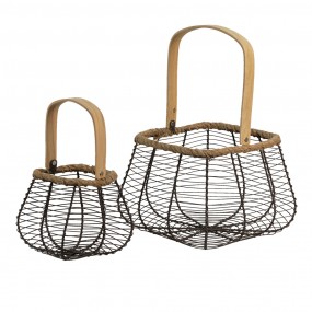 26Y4671 Decorative Basket Set of 2 Brown Iron Wood Decorative Baskets