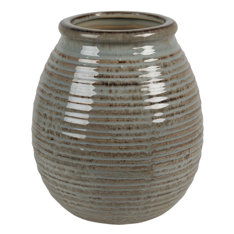 6CE1372 Vase Ø 18x20 cm Gris Marron Céramique Rond Vase de décoration