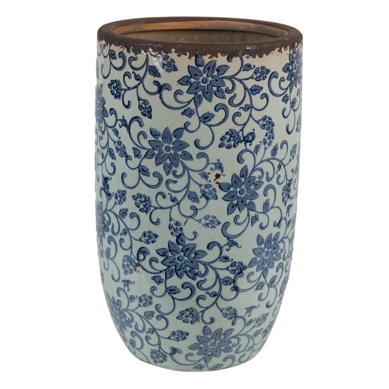 6CE1378 Vase Ø 16x25 cm Bleu Marron Céramique Rond Vase de décoration