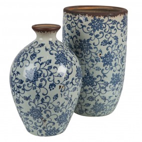 26CE1378 Vase Ø 16x25 cm Bleu Marron Céramique Rond Vase de décoration