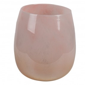 26GL3446 Wind Light Ø 14x16 cm Pink Glass Round Candlestick