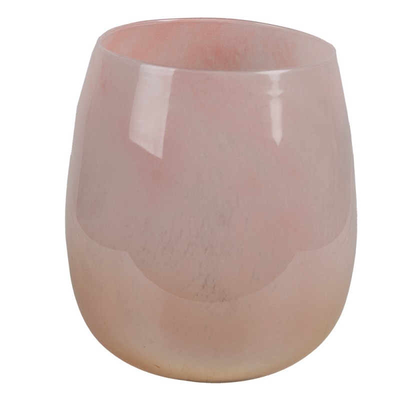 6GL3446 Wind Light Ø 14x16 cm Pink Glass Round Candlestick
