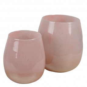 26GL3446 Wind Light Ø 14x16 cm Pink Glass Round Candlestick