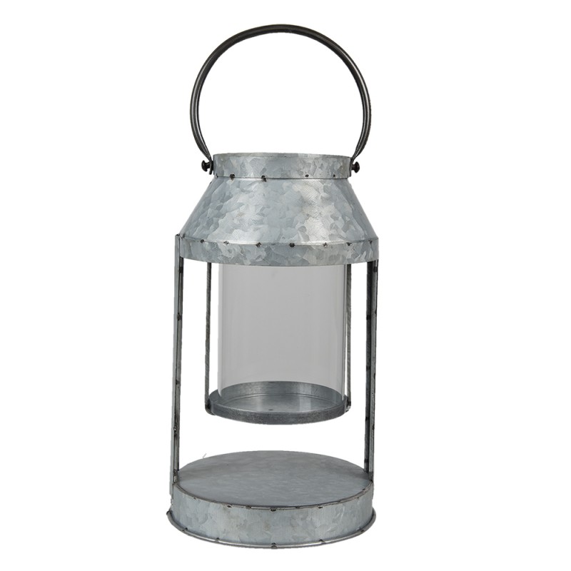 6Y4805 Lantern Ø 16x28 cm Grey Metal Glass Round Candlestick