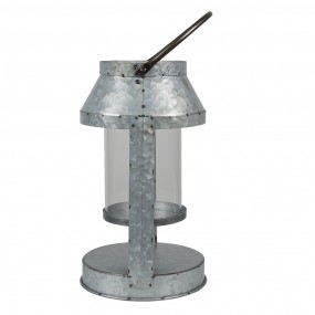 26Y4805 Lantern Ø 16x28 cm Grey Metal Glass Round Candlestick