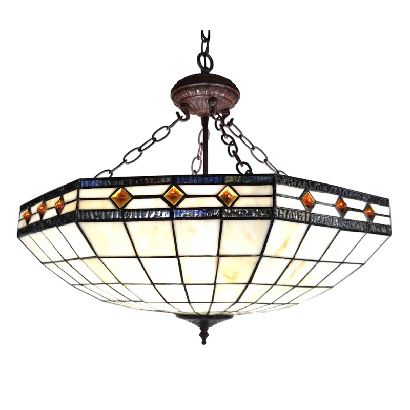 5LL-6127 Lampe de plafond Tiffany Ø 57x125cm Beige Plastique Verre Lampes à suspension