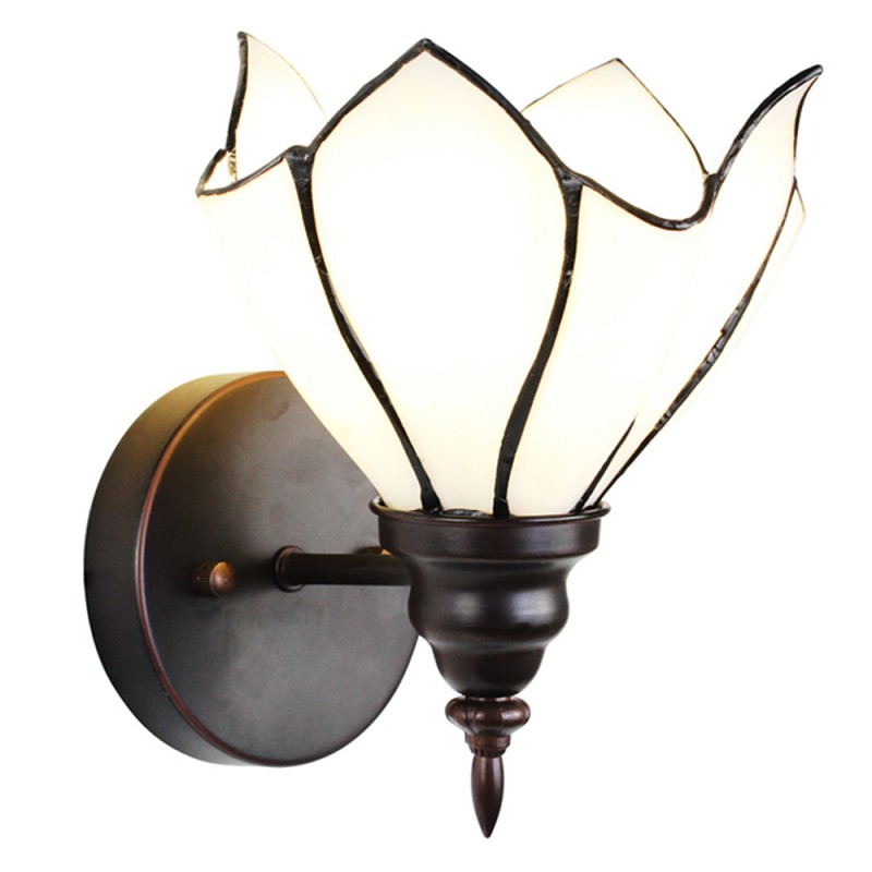 5LL-6187 Wandlamp Tiffany  23x17x19 cm  Wit Bruin Glas Metaal Muurlamp