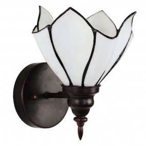 25LL-6187 Wandlamp Tiffany  23x17x19 cm  Wit Bruin Glas Metaal Muurlamp